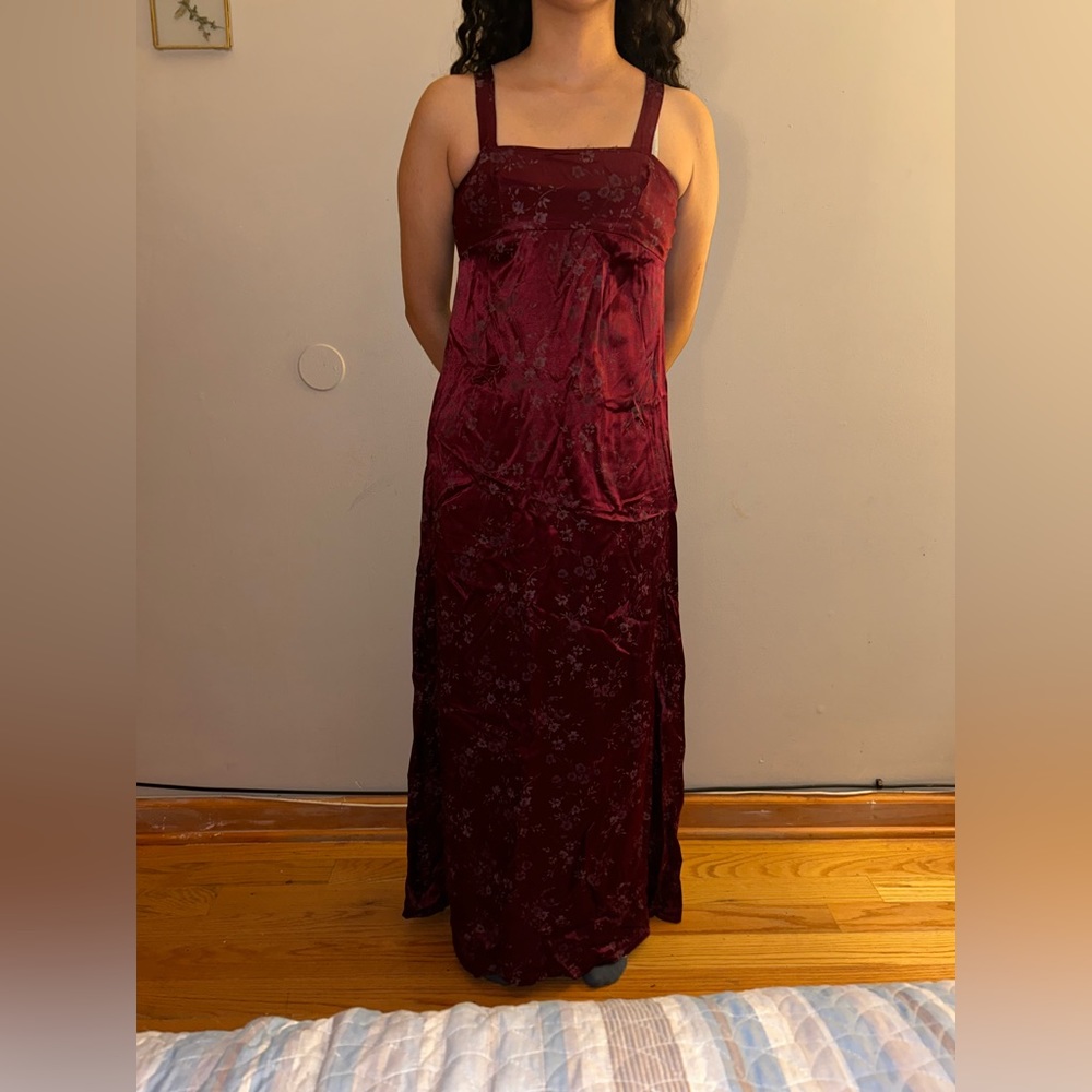 Dark red silky maxi dress